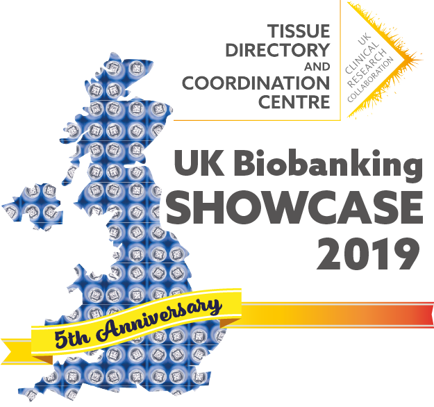 UK Biobanking showcase 2019 5th anniversary with map of UK 