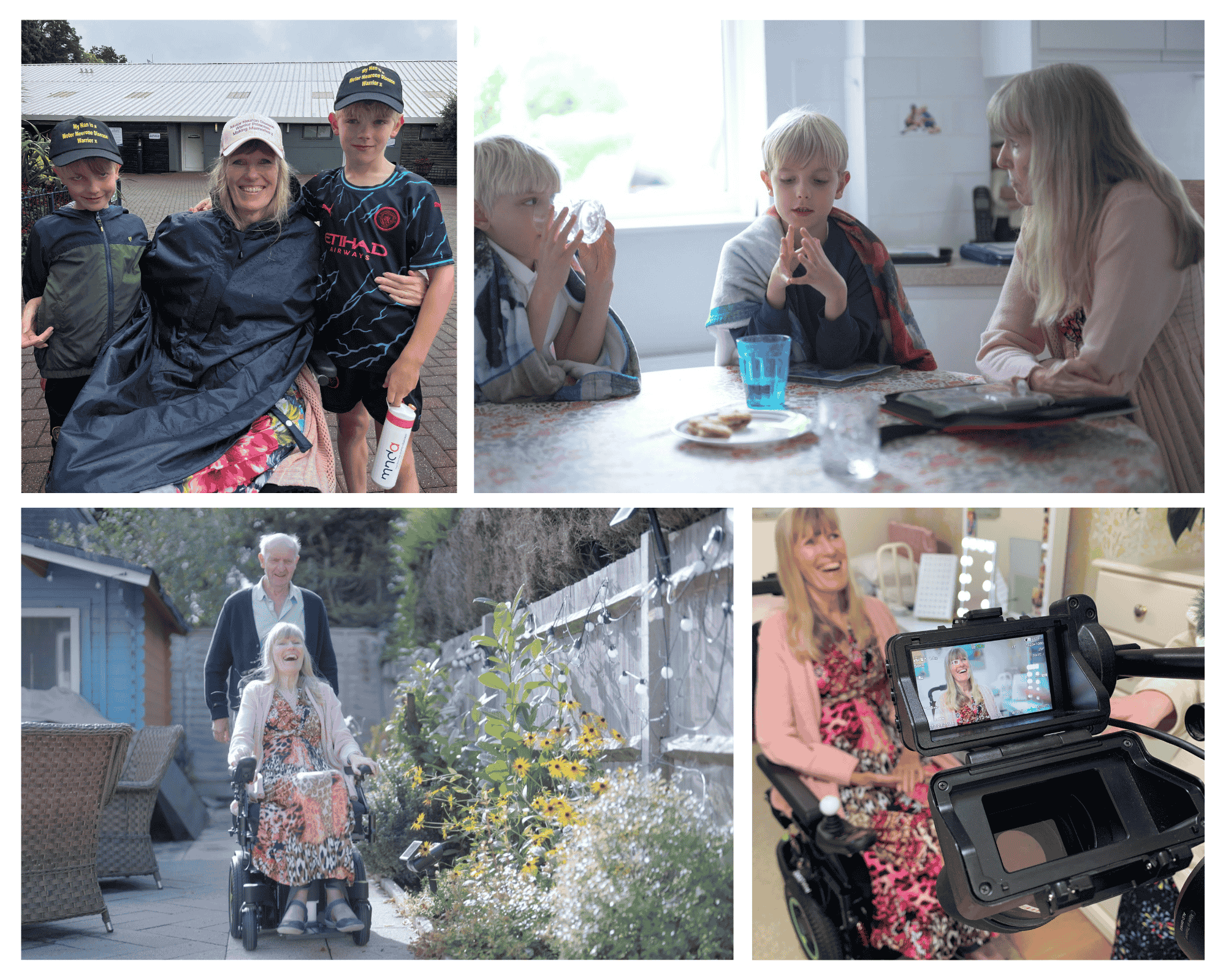 Photo collage of Maggie and her grandsons including behind the scenes during BBC Lifeline filming