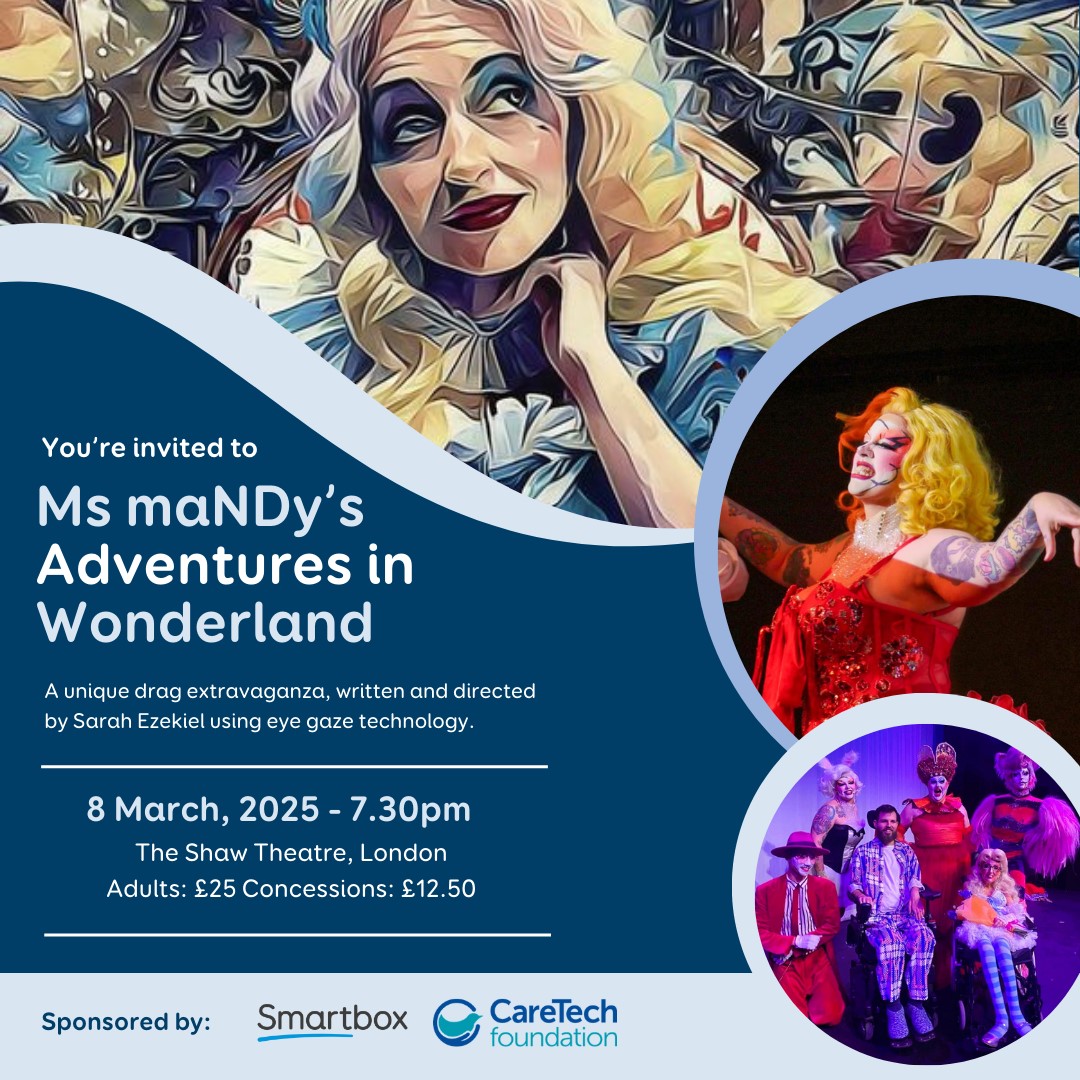 Poster featuring artists on stage promoting Ms Mandys Adventures in Wonderland performance on Saturday 8th March 2025