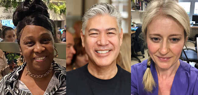 Lorraine Redmond, Jonathan Phang and Emma Wood - head shots for MND Matters podcast