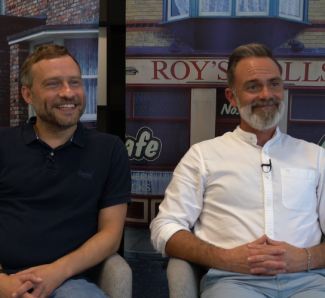 Peter Ash and Daniel Brocklebank smiling for our MND Matters Podcast